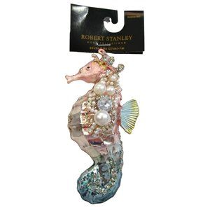 Jeweled Sea Horse Mercury Style Ornament Pink Blue Bathroom Beach Decor NWT